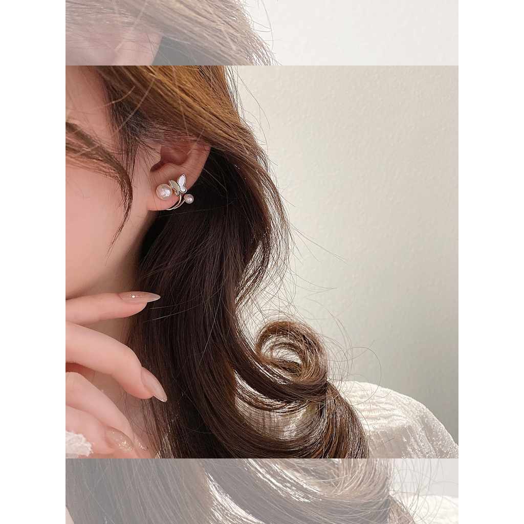 Khuyên Tai Hình Bướm Đính Ngọc Trai Sang Trọng Phong Cách Hàn Quốc 2022