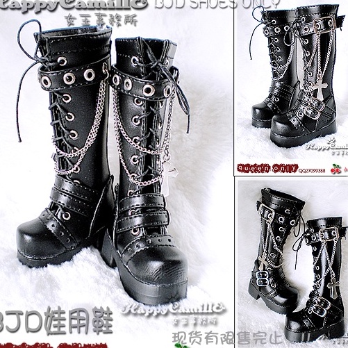 【doll shoes】Fashionable black boots for dolls 1/4 1/3