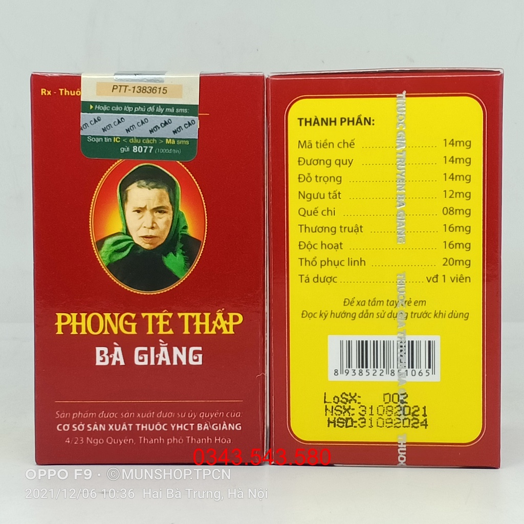 Phong Tê Thấp Bà Giằng hỗ trợ trong đau vai gáy, tê buồn chân tay, viêm đa khớp dạng thấp