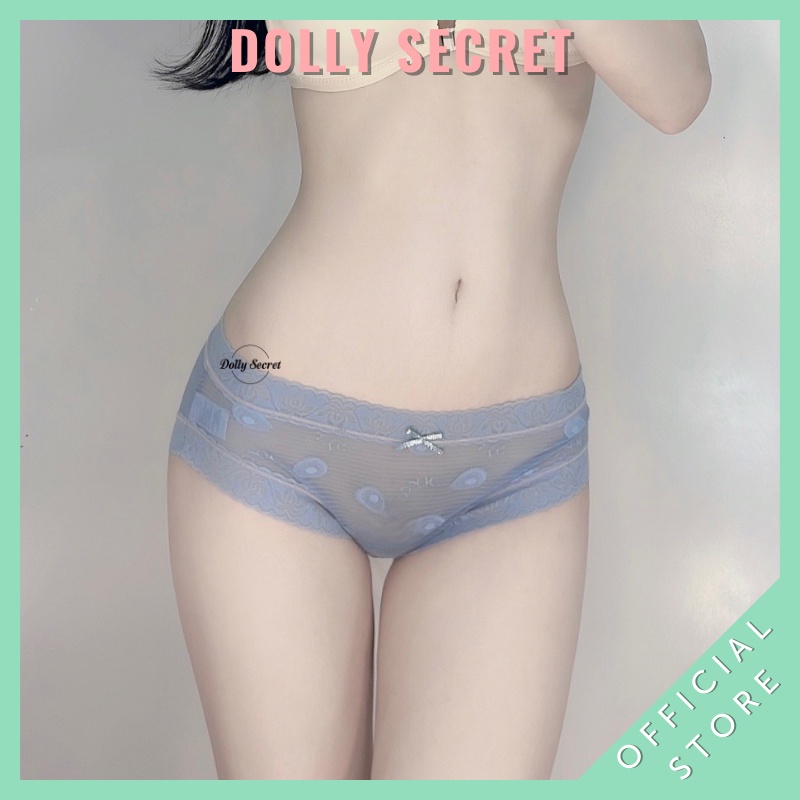 Quần Lót Ren Xuyên Thấu Sexy Gợi Cảm Cao Cấp Đính Nơ Họa Tiết Trái Bơ Mềm Mại Chống Hằn DOLLY SECRET QL047