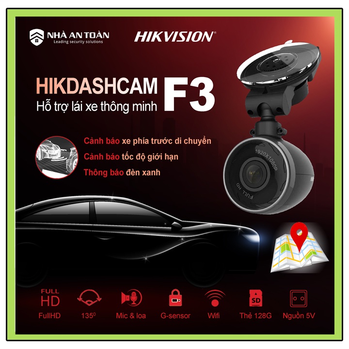 Camera hành trình Hikvision F3pro, FullHD, cảnh báo va chạm, lệch làn, nhắc đèn giao thông, cảnh báo tốc độ