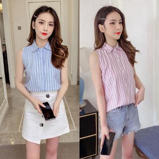 Áo Sơ Mi Sát Nách Hoạ Tiết Kẻ Sọc Phong Cách Hàn Quốc