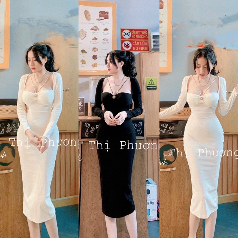 Váy body dây cổ V dáng dài siêu tôn dáng hot 2023
