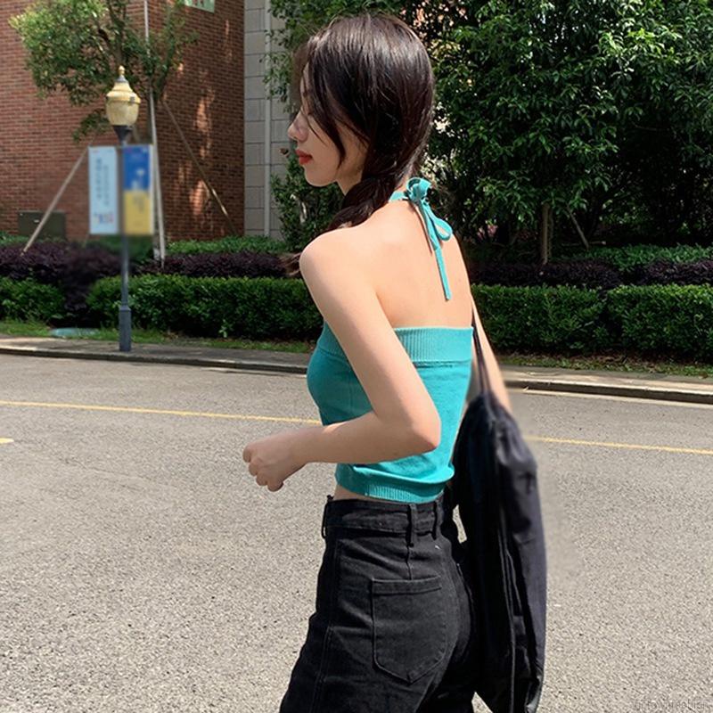 Áo Hai Dây Cổ Yếm Dáng Ngắn Thời Trang Mùa Hè Cho Nữ