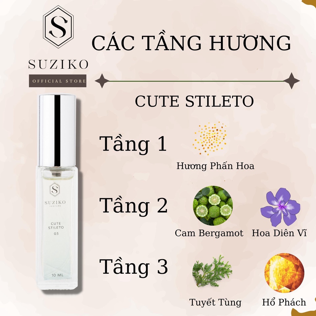 Nước hoa nữ Suziko Cute Stileto ngọt ngào, quyến rũ, sang trọng. Nước hoa mini gợi cảm 3ml dạng xịt tiện lợi