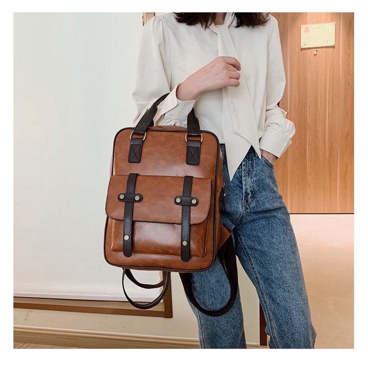 BALO DA vintage - balo đi học dáng vuông thời trang nữ