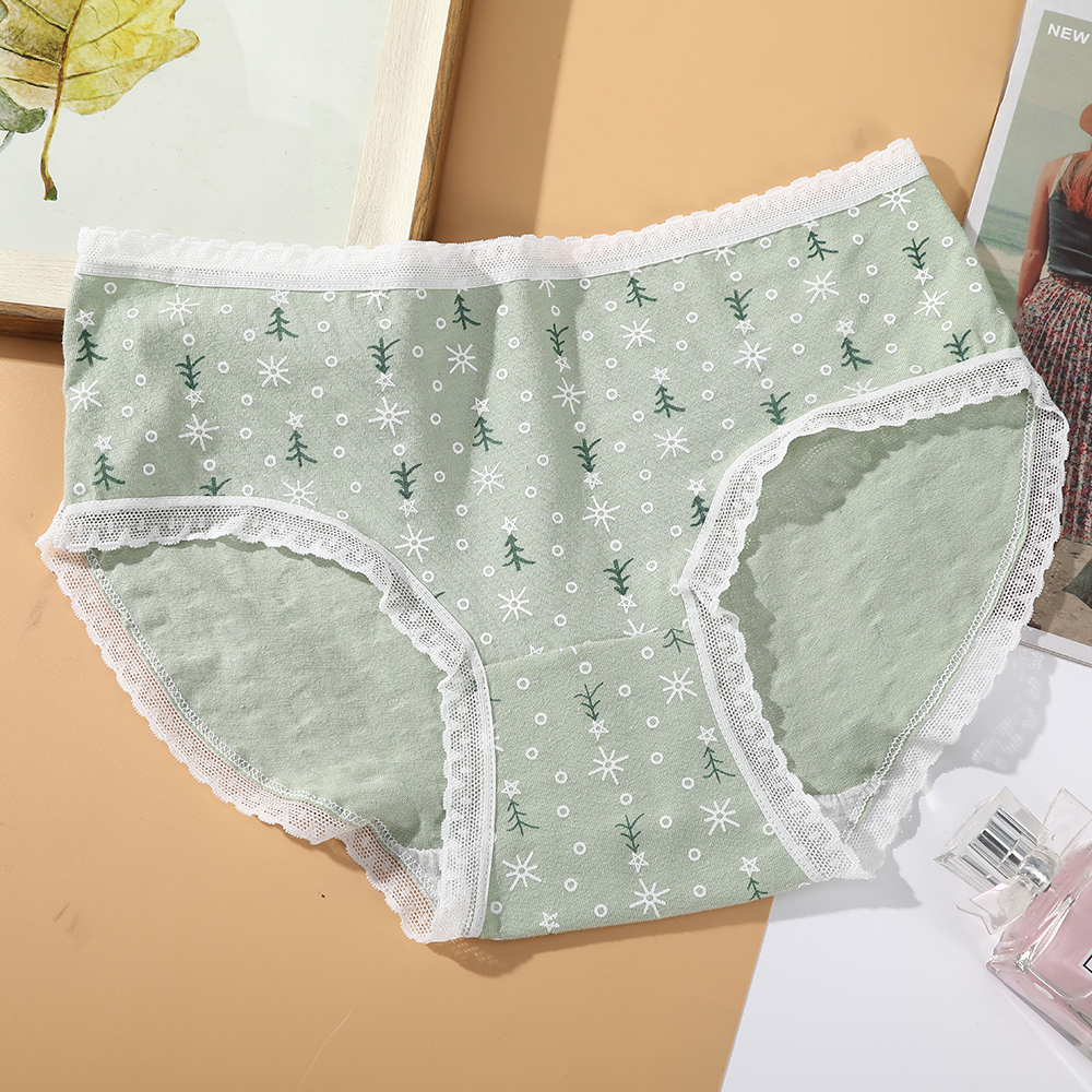 Quần Lót Aijolen Vải Cotton Phối Họa Tiết In Dễ Thương Dành Cho Nữ