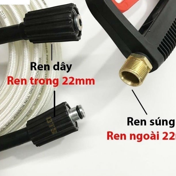 Bộ 30m-15m-7m dây rửa xe và súng xịt - súng rửa xe áp lực cao ren 22mm - lõi 15mm