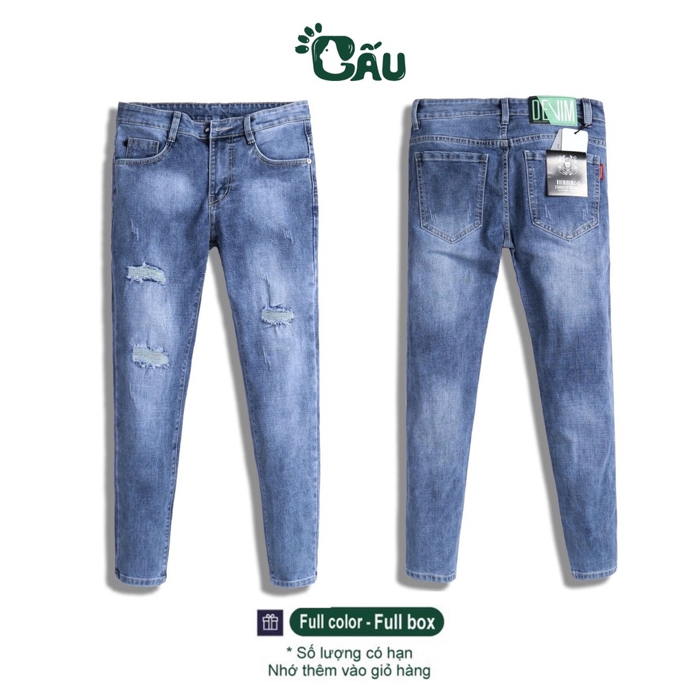 Quần jean nam rách Gấu 194 wass kiểu vải jeans cao cấp co dãn, dày dặn form slimfit - 9280