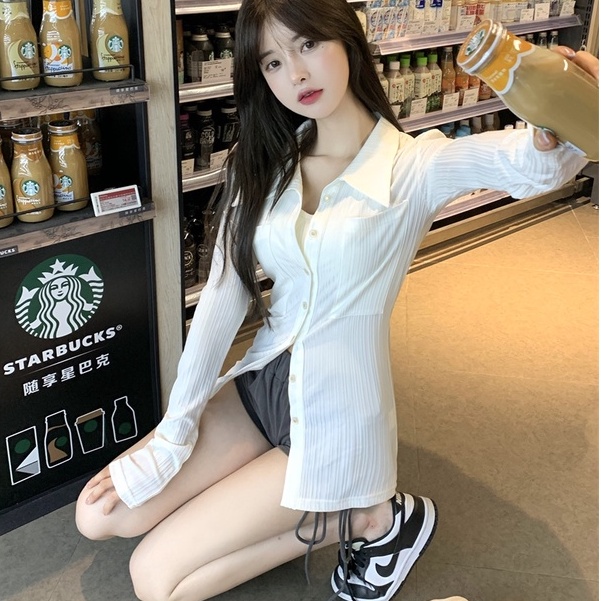 Áo Sơ Mi Tay Dài Cổ Polo Mỏng Chống Nắng Kiểu Pháp Thời Trang Cho Nữ | BigBuy360 - bigbuy360.vn