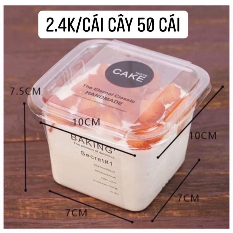 50 Hộp Vuông Nhựa Làm Bánh Mousse, Phụ Kiện Bánh Kem