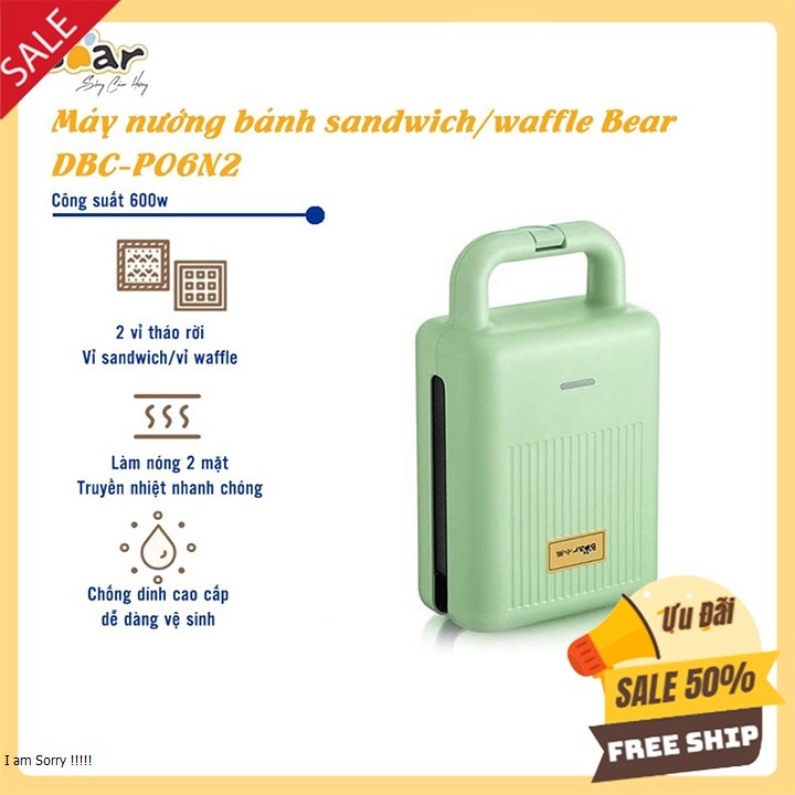 [Mã ELHADEV giảm 4% đơn 300K] Máy Nướng Bánh Mì Sandwich Làm Bánh Waffle, Rán Trứng Xúc Xích Bear DBC-P06N2