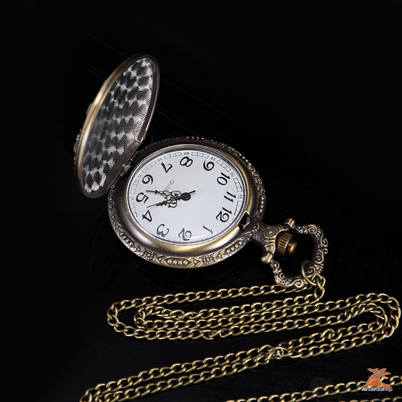 #Đồng hồ bỏ túi# 1pc Men Women Quartz Pocket Watch Star Olive Branch Carved Case with Chain