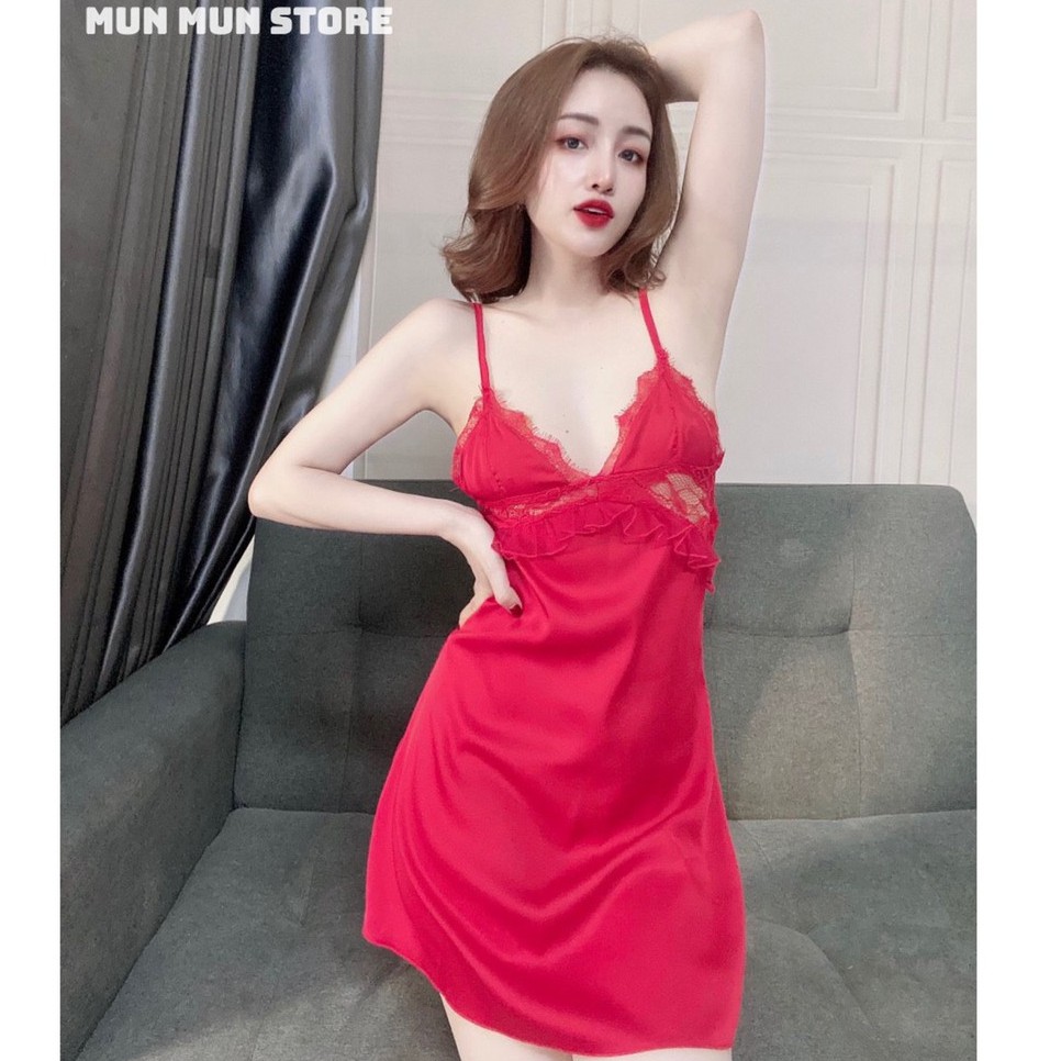 Váy ngủ Sexy ❤️𝐅𝐫𝐞𝐞 𝐒𝐡𝐢𝐩❤️ MunMunStore đồ ngủ sexy phối ren chất lụa satin mềm mại - quyến rũ (ảnh + video thật)8845