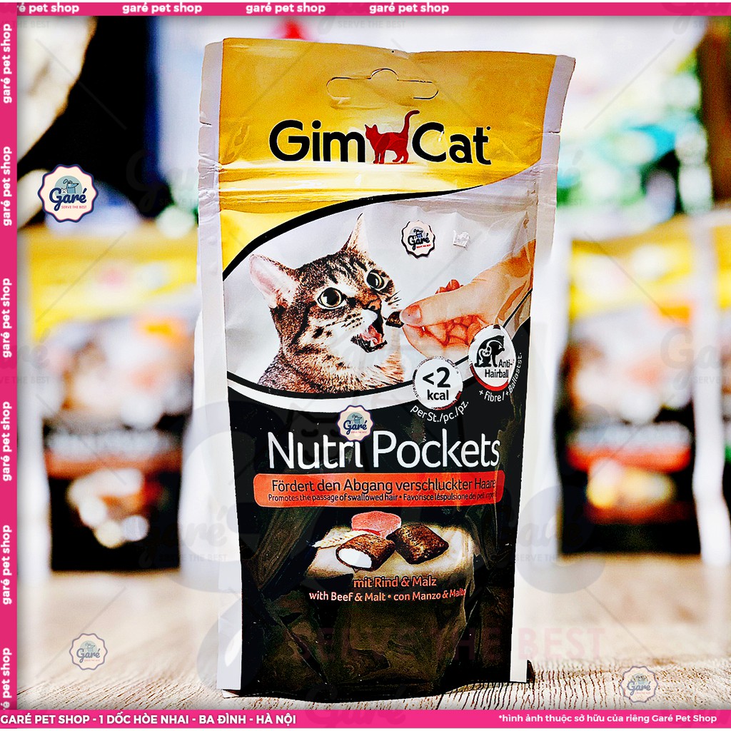 Bánh thưởng Gimcat vị thịt bò & mạch nha tiêu búi lông cho mèo - GimCat Nutri Pockets with Beef and Malt cat snack (60g)