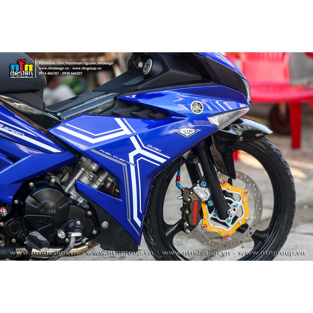 Tem rời Exciter 150 Xanh Gp chỉ trắng xám , tem 3 lớp cao cấp bao bày màu , ảnh thật