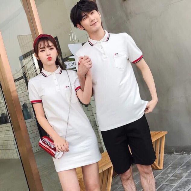 Đồ đôi nam nữ váy form suông và áo thun nam có 2 màu đen trắng