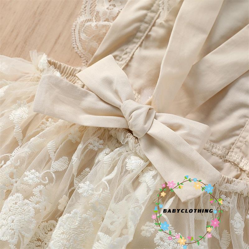 Bộ Áo Liền Quần Kiểu Yếm Phối Ren Thêu Hoa Dễ Thương Thời Trang Mùa Hè Cho Bé Gái