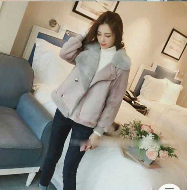 Áo da lộn cổ lông xinh