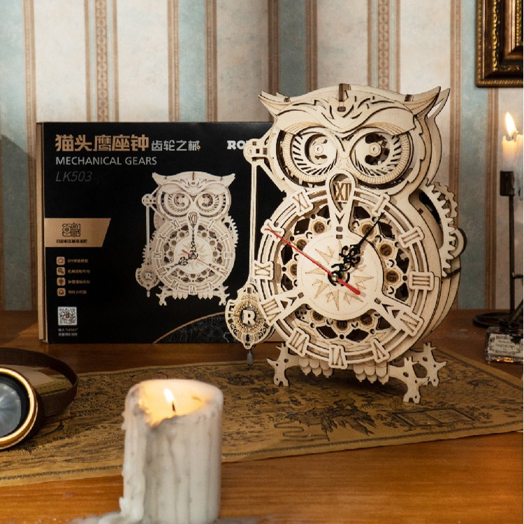 Mô hình Cơ động học Đồng hồ cơ hình Cú Robotime Owl Clock LK503 Battery Mechanical