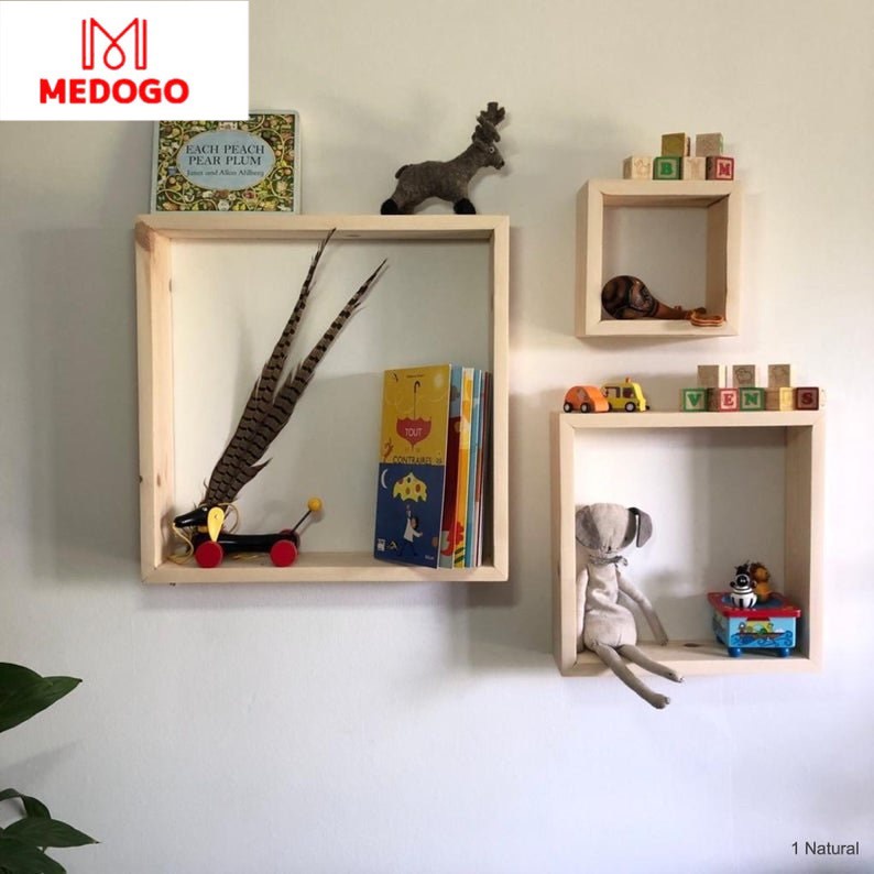 Kệ gỗ MEDOGO treo tường hình hộp vuông để lọ hoa, đồ lưu niệm trang trí nhà cửa