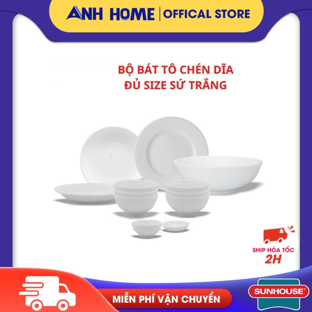( HCM - Ship 2H ) Chén bát tô dĩa đĩa sứ trắng ANH HOME dầy sứ kiểu dáng hiện đại an toàn sang trọng tinh tế