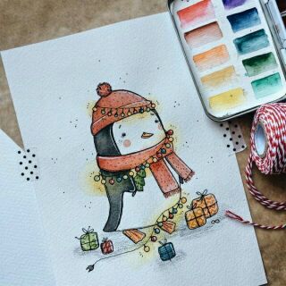 Thiệp sinh nhật, Noel tự vẽ thiết kế handmade combo 7 cái