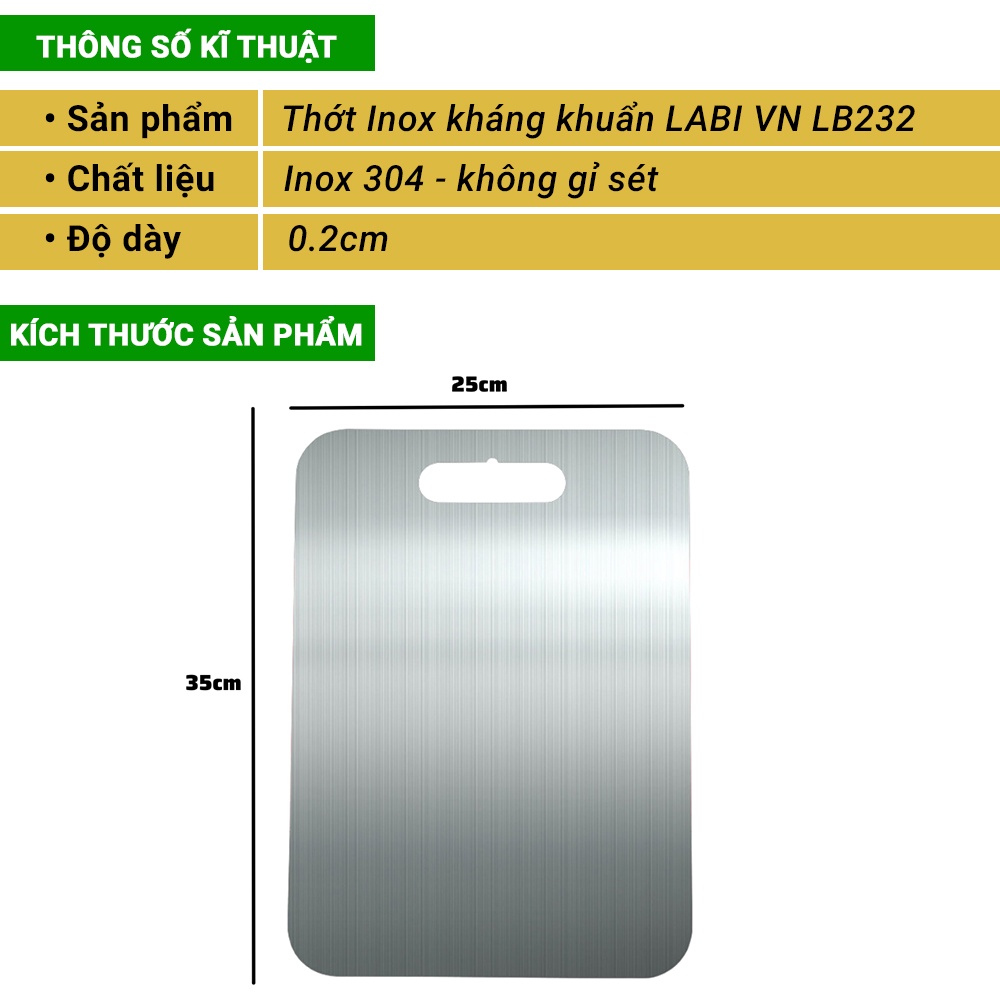 Thớt Inox kháng khuẩn chịu lực vệ sinh dễ dang, rã đông nhanh, chống ẩm mốc LABI VN LB232