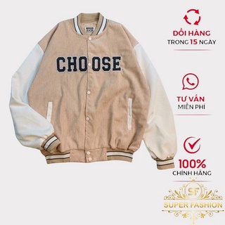 Áo Khoác Nhung Bomber Nam Nữ 2 LớpThêu Chữ CHOOSE Nút Bấm Thời Trang Super Fashion