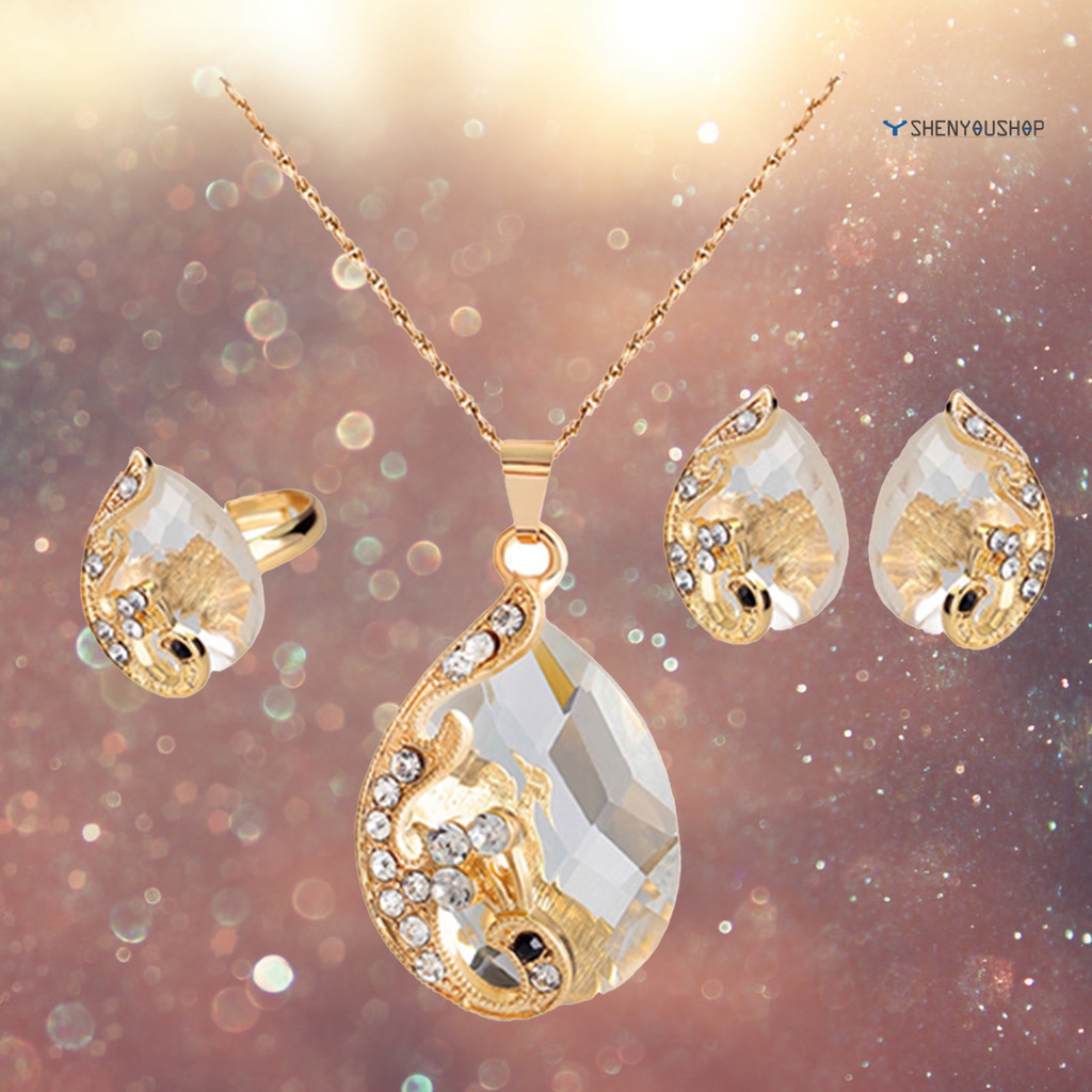 Shenyoushop♥ Bộ trang sức hợp kim đính đá hình giọt nước thời trang cho nữ