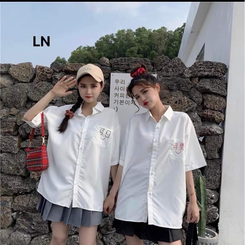 Áo sơ mi chữ mặt cười in túi (cà vạt) TH6