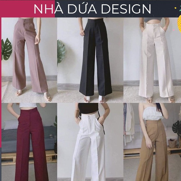 (HÌNH THẬT+VIDEO) Quần suông cạp lưng cao khóa trước 2 cúc màu trắng đen - quần tây nữ ống rộng siêu hách dáng