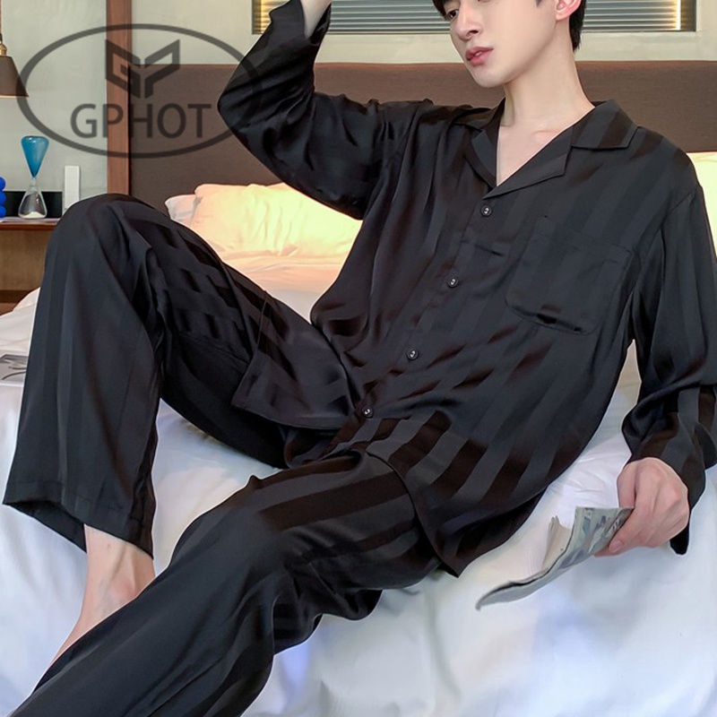 Bộ Đồ Ngủ Tay Dài Bằng Lụa Mát In Họa Tiết Da Báo Dành Cho Nam