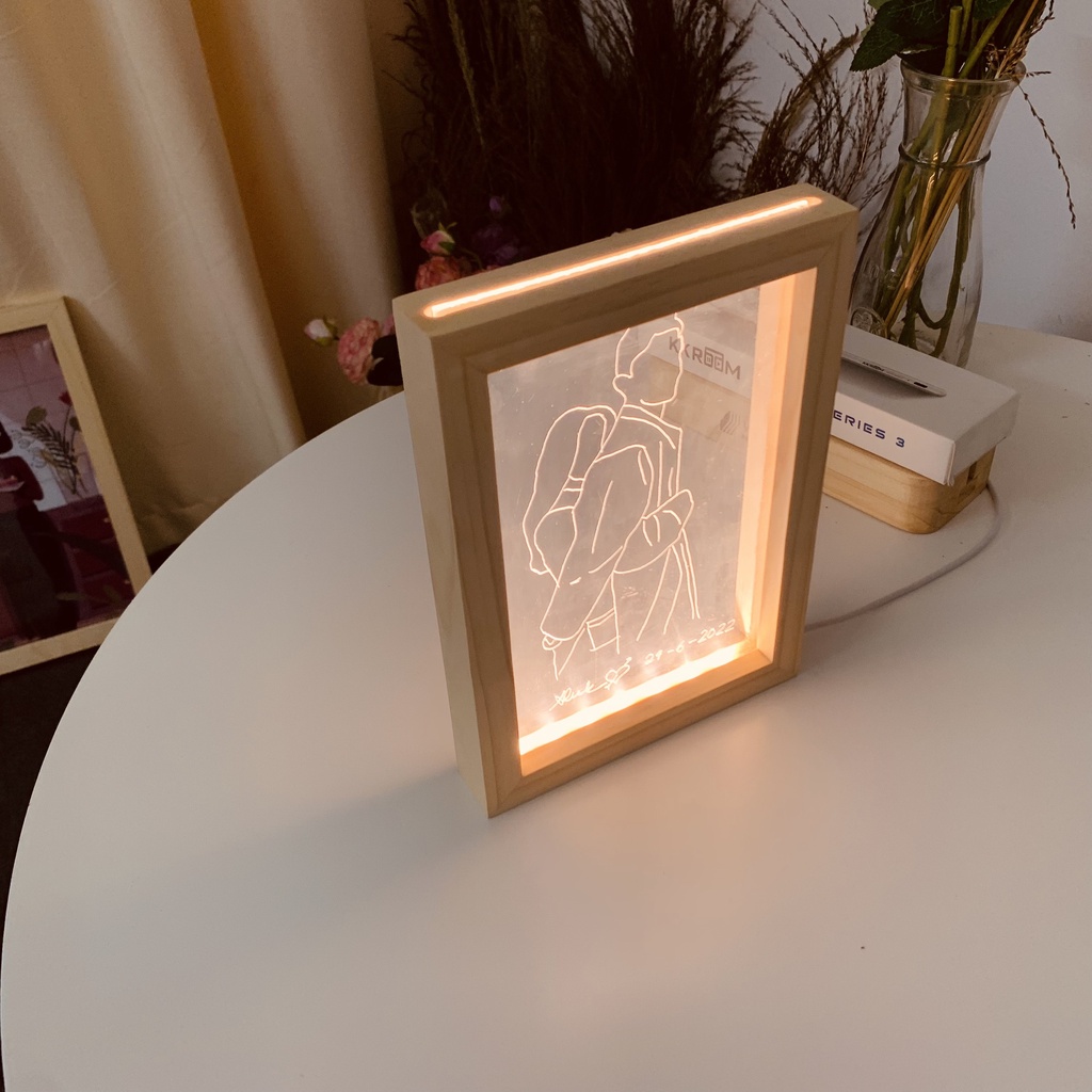 Khung ảnh gỗ decor có đèn - Đèn ngủ 3D tự khắc mica độc đáo (tặng kèm bút khắc)