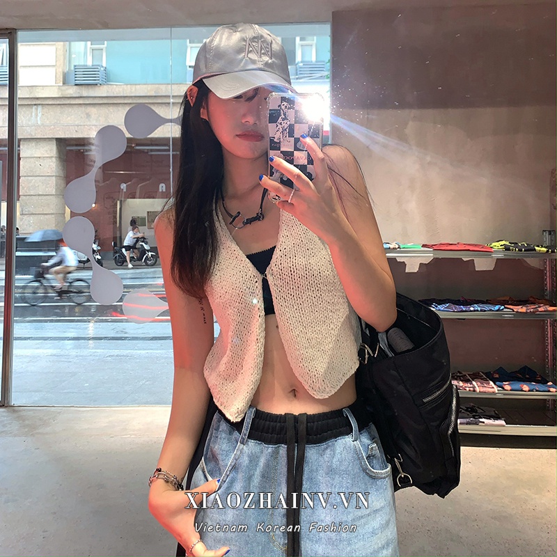 Áo Dệt Kim Sát Nách Cổ Chữ V Dáng Rộng Thời Trang Hàn Quốc Cho Nữ | BigBuy360 - bigbuy360.vn