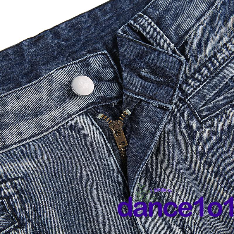 ★Mu☽Quần Jean Dài Lưng Cao Ống Suông Cá Tính Cho Nữ