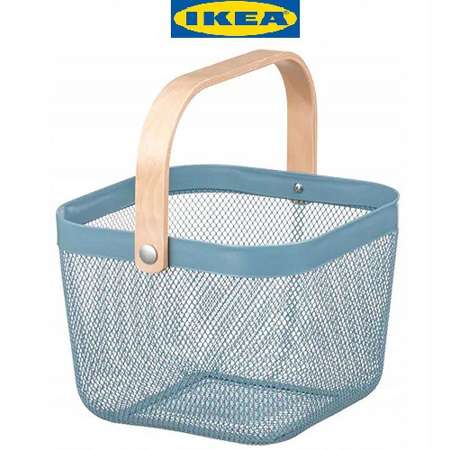 Giỏ sắt quai gỗ màu xanh RISATORP - IKEA