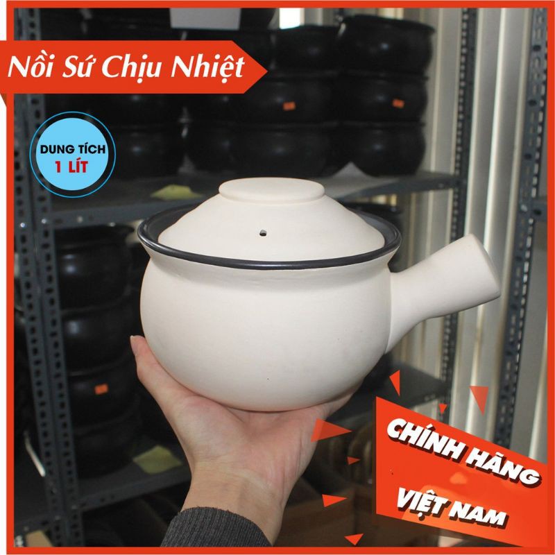 Nồi niêu đất gốm sứ nấu cháo dung tích 1 lít -  Gốm sứ chịu nhiệt - Hàng Bát tràng chất lượng cao.