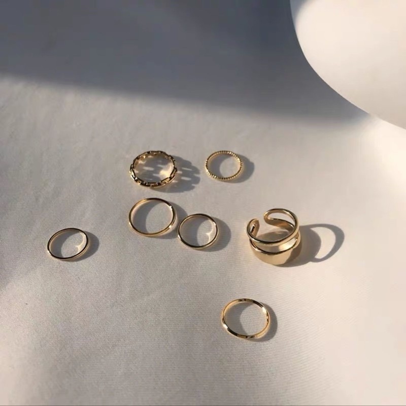 Set 7 Nhẫn Đeo Khớp Ngón Tay Mạ Vàng 14K Phong Cách Cổ Điển Dành Cho Nữ
