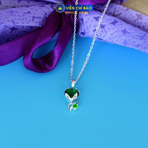 Dây chuyền bạc nữ mặt Hồ Ly đá xanh lá bạc 925 thời trang phụ kiện trang sức nữ Viễn Chí Bảo D400651-XL1