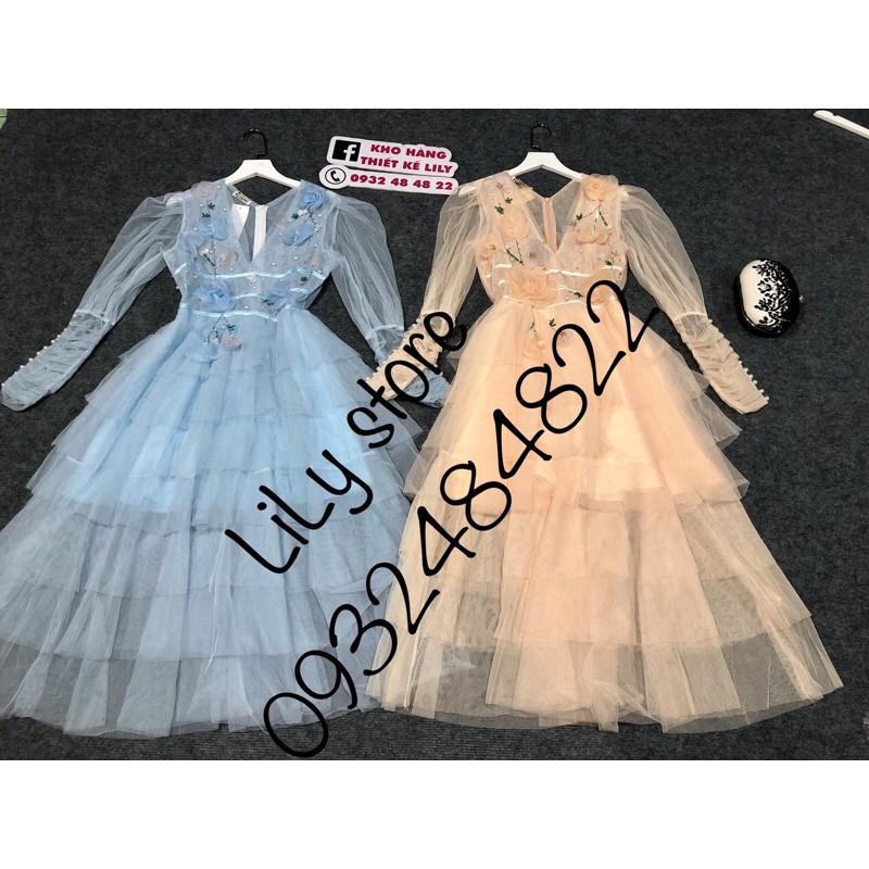 ẢNH VÀ VIDEO THẬT 1000% Đầm lưới tầng kết cườm và hoa nổi