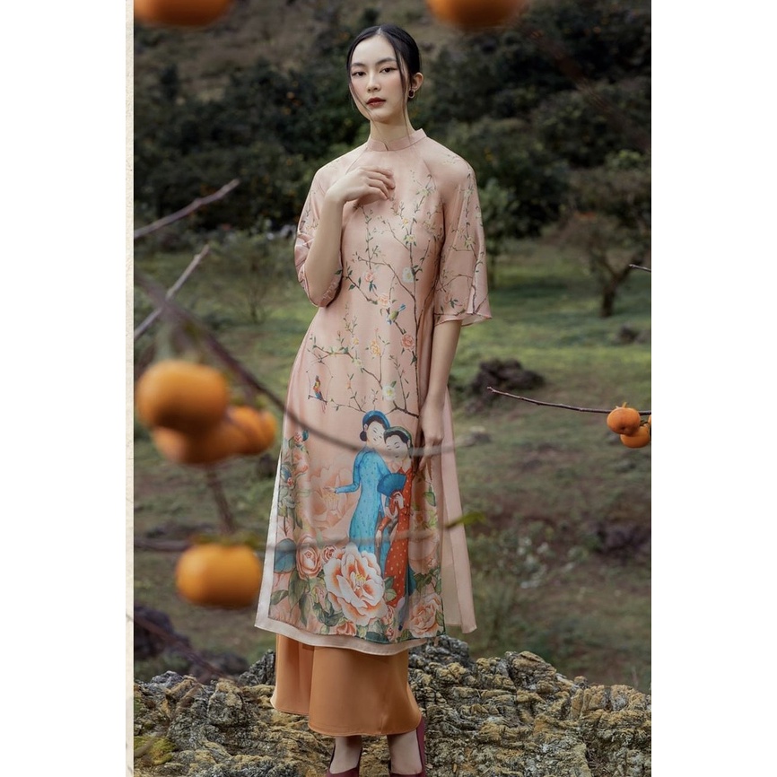 ÁO DÀI TƠ VOAN 2 LỚP HỌA TIẾT MÙA XUÂN HOT TẾT 2022