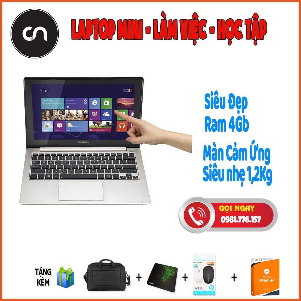 Laptop mini 11inch Cảm Ứng Asus X202e Core i3-3217U/Ram 4Gb/Full Nhôm -Tặng PK
