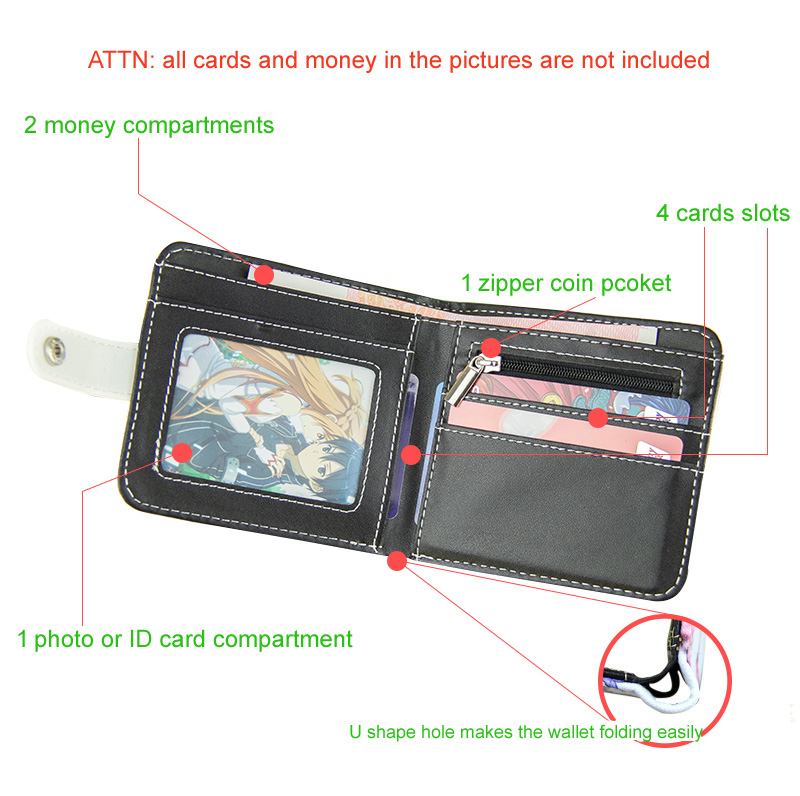 Ví gập gắn nút có khóa kéo phong cách Anime Date A Live thời trang