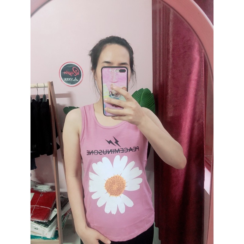Áo thun 3 lỗ nữ in hình hoa, mặc sát nách, chất cotton xược gỗ thấm mồ hôi, mặc nhà đi chơi