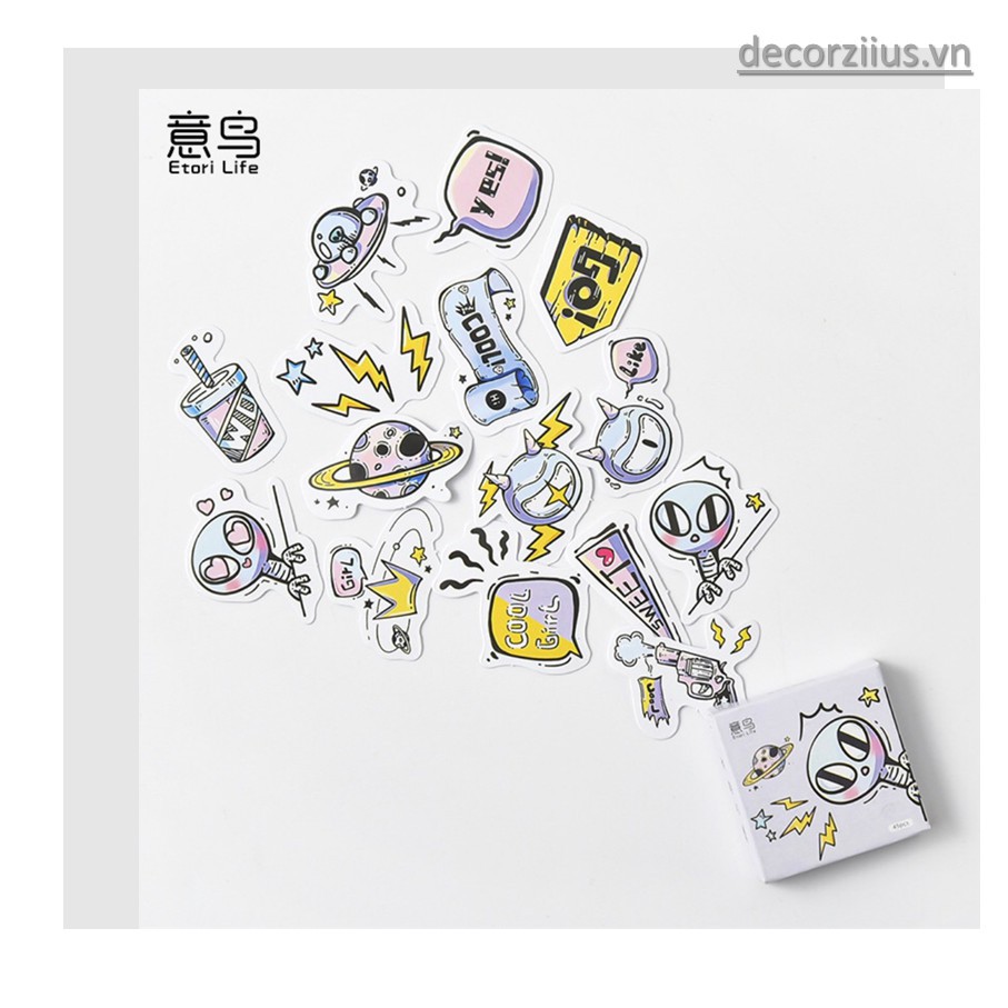 Sticker cute hàn quốc xinh xắn, hình dán sticker 45 miếng dán trang trí sổ còng