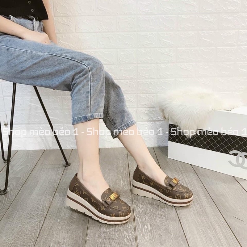 Giày đế xuồng nơ ngang hoa nâu spsl fullbox