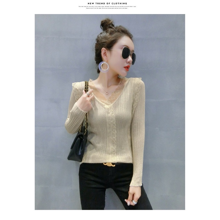 A27172 - Áo len phối ren nữ dài tay thu đông hàng nhập