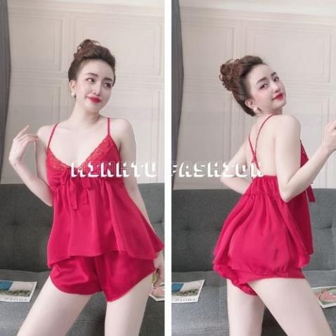 Đồ Ngủ Sexy, Đồ Bộ Mặc Nhà Nữ Áo 2 Dây Phối Quần Đùi Satin Màu Hàng Đẹp Phong Cách Gợi Cảm, Quyến Rủ Cho Bạn Nữ | BigBuy360 - bigbuy360.vn