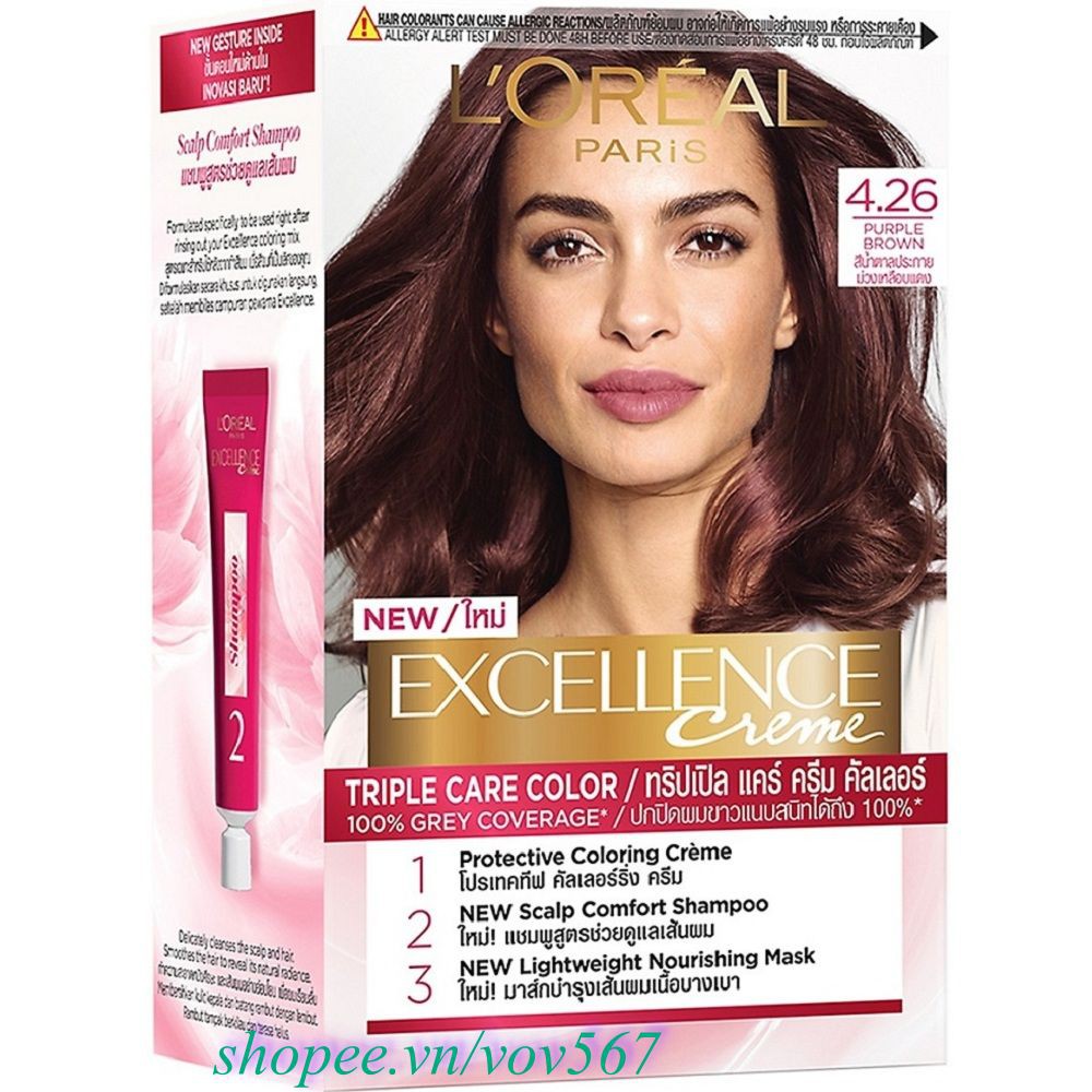 Thuốc Nhuộm Tóc #4.26 Loreal Excellence Creme (Nâu Tím Ánh Đỏ) 100% Chính Hãng, vov567 Cung Cấp & Bảo Trợ.